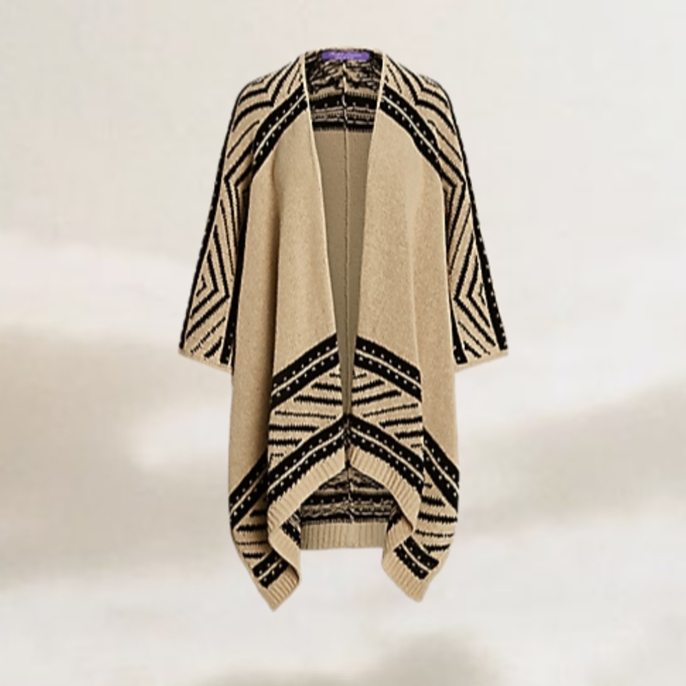 Ralph Lauren Purple Label. Geo-Motif Silk Jacquard Ruana Sweater.